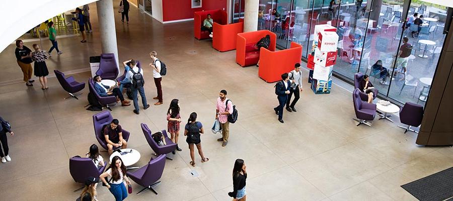 Students in the Tepper Quad Atrium