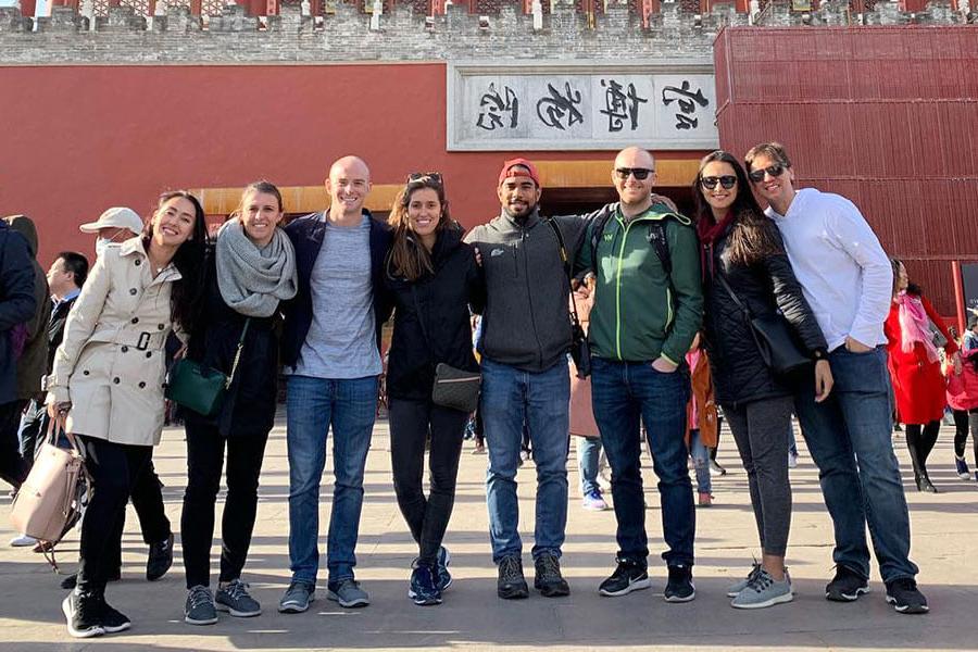 Students pose for a group shot in Hong Kong.