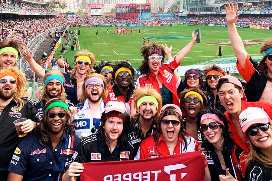 Tepper students at an international football game.